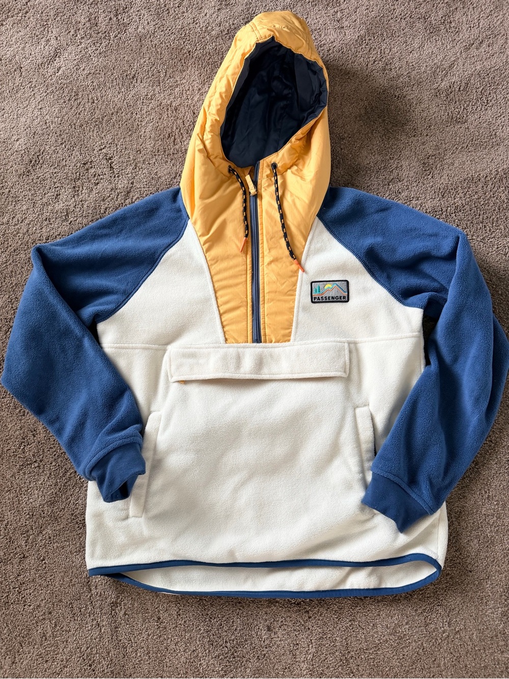 Passenger Colorblock Hooded Fleece Pullover - Cream, Blue & Mustard